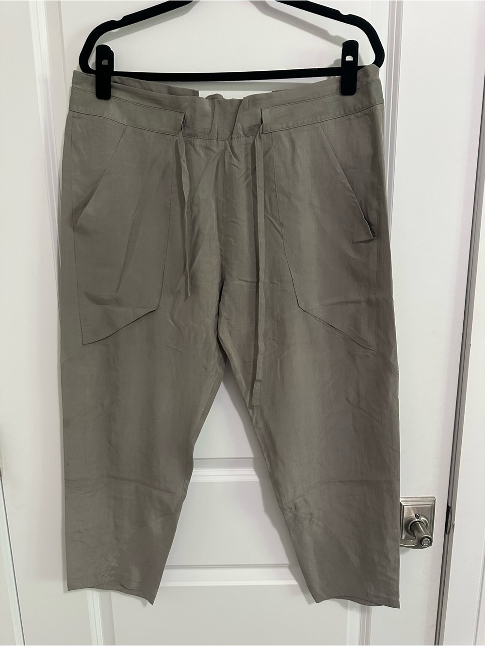 Helmut Lang Drawstring 100% Silk Trouser in Light Gray